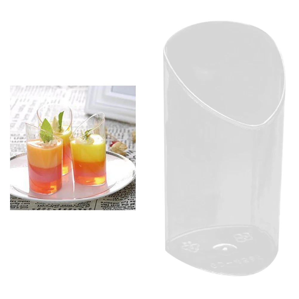 5 Vasos para Pudín de 80 ml, Aptos para Alimentos, Transparentes, Estilo Cilindro Inclinado, Recipientes para Aperitivos, Tiramisú y Postres para Cenas de Cumpleaños