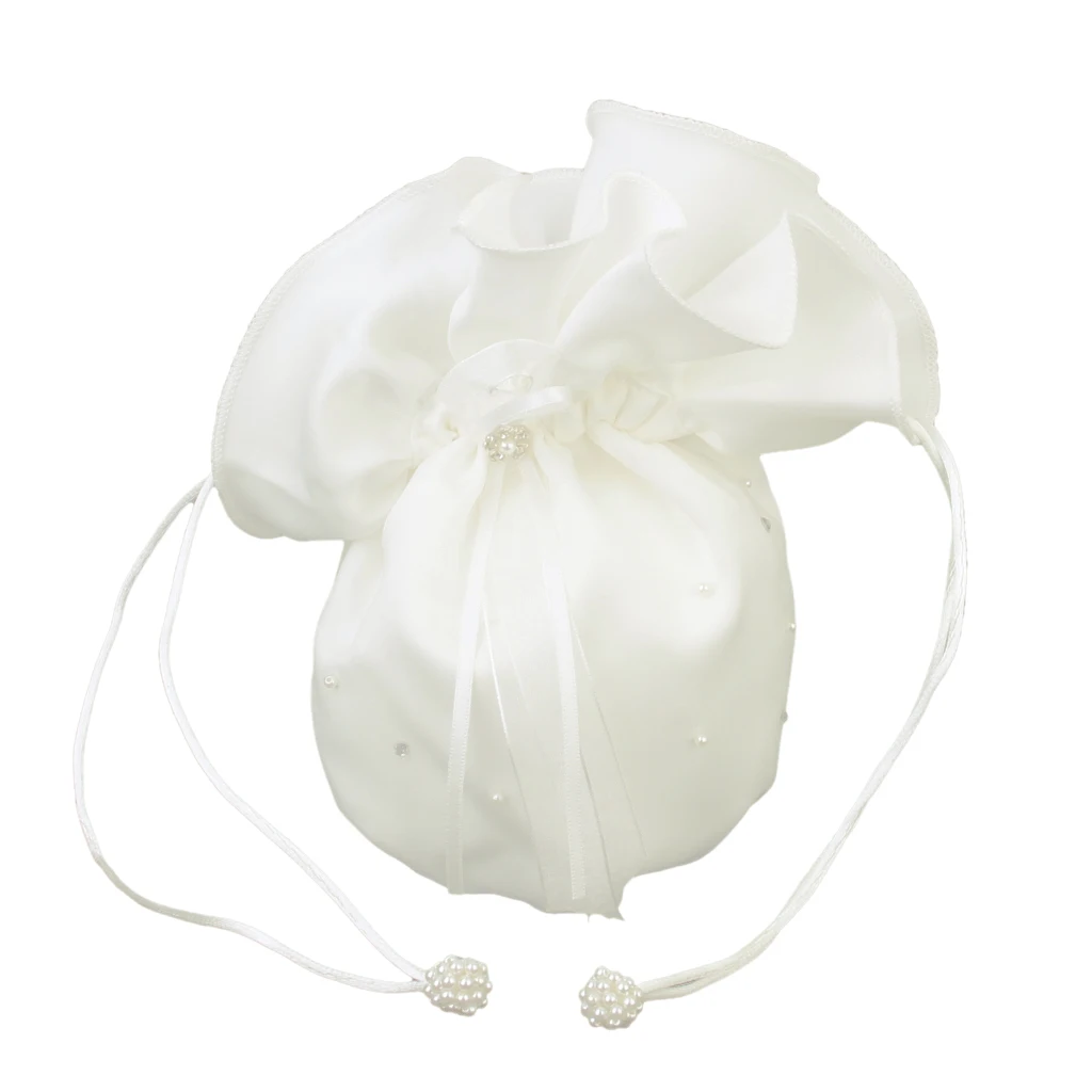 /White Satin Bride Dolly Bag Bridesmaid Wedding Party Flower Girl Handbag