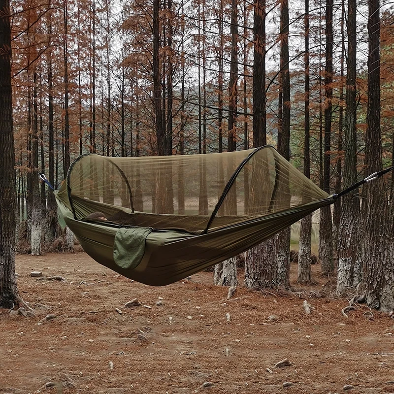 2024 New Automatic Quick-opening Mosquito Net Hammock Outdoor Camping Hammock Swing Anti-rollover Nylon Rocking Chair 260x140cm