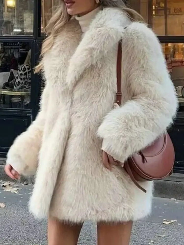 2025 Donne di Inverno Elegante Caldo Lungo Cappotti di Pelliccia Sintetica Cardigan Della Signora Retro High Street Risvolto Tasche Laterali Allentato Peluche Pelliccia Giubbotti