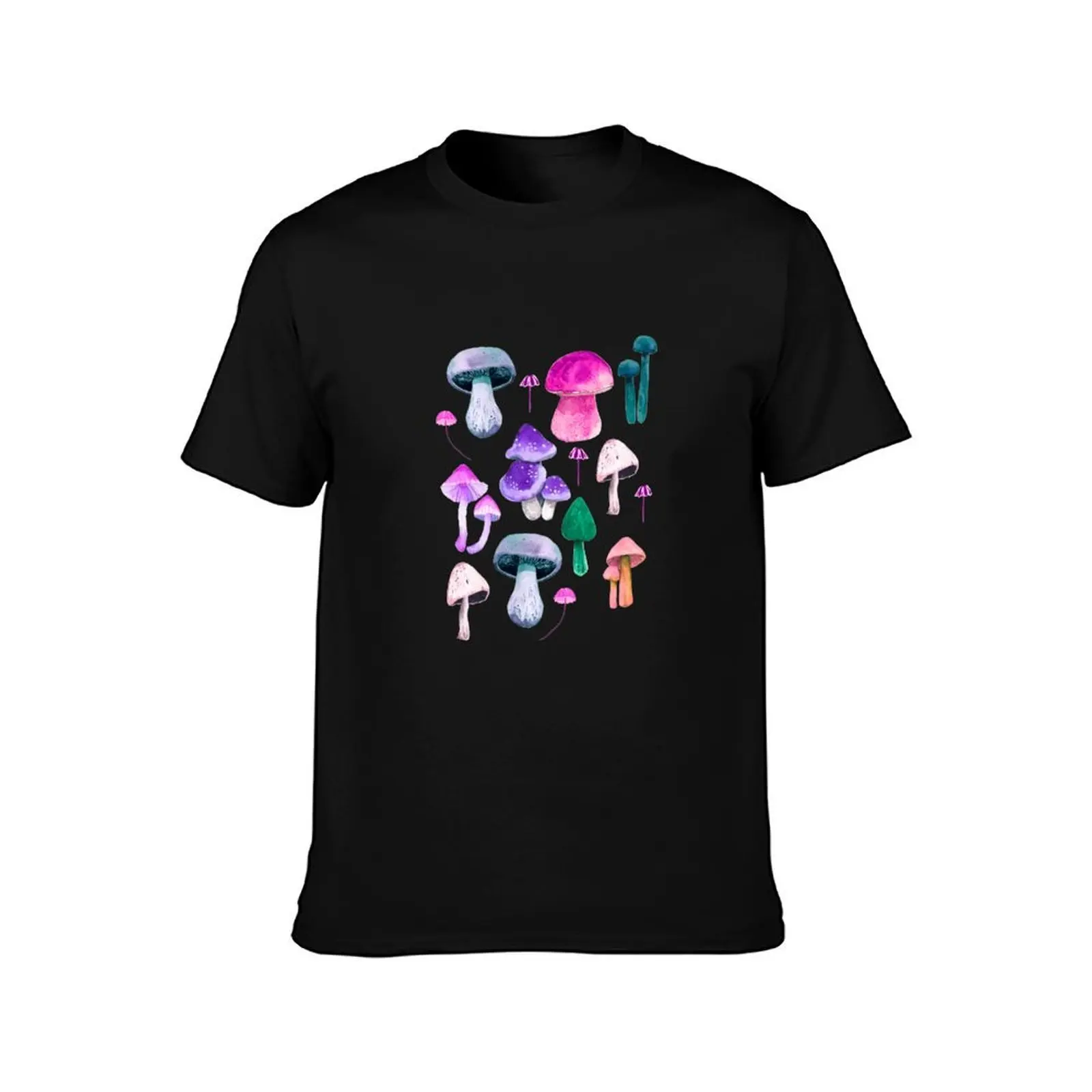 Pastel blue pink watercolor mushrooms pattern T-Shirt Large Size Basic Casual T-Shirt