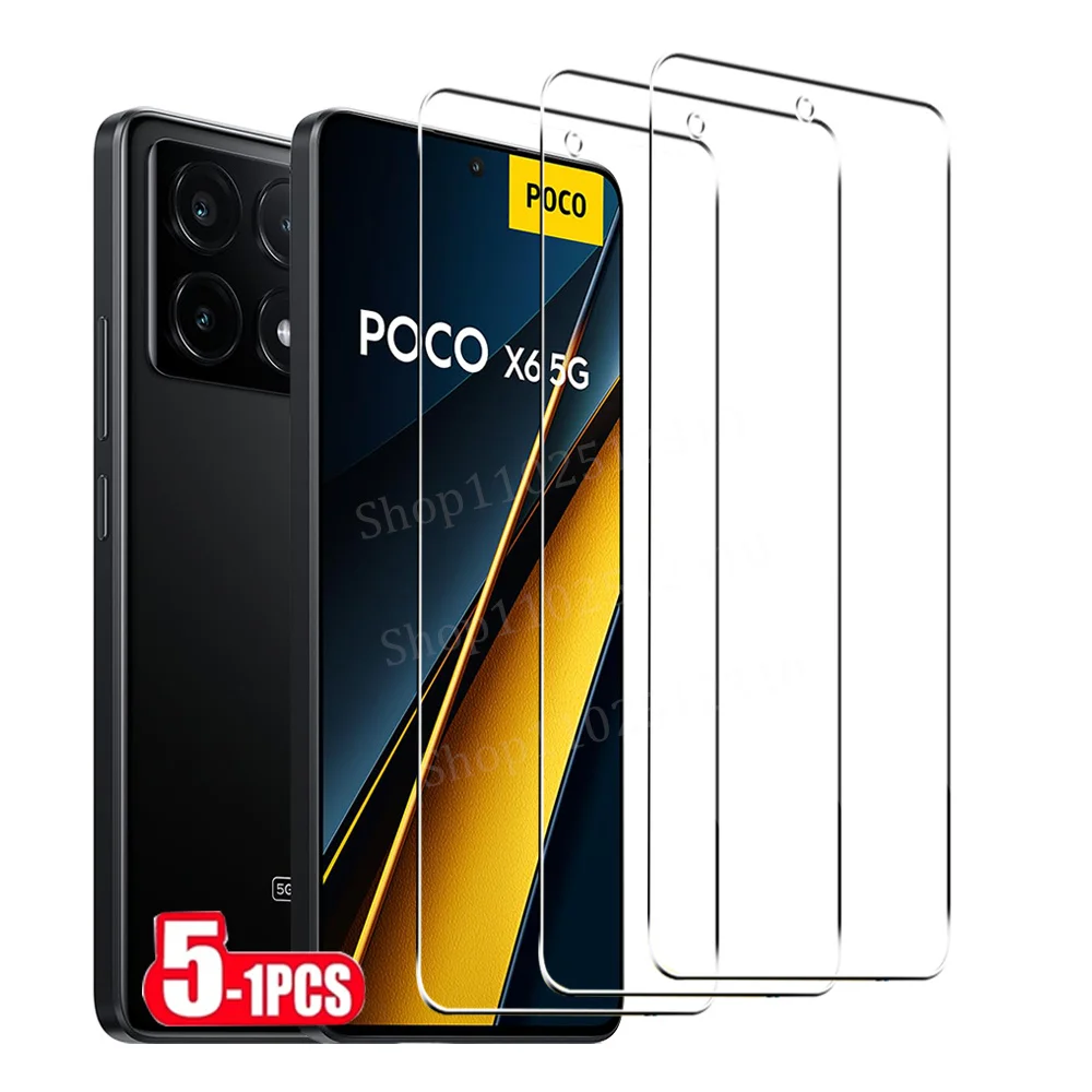 1-5Pcs Screen Protector For Poco X6 X5 X4 X3 NFC M6 M5 M4 Pro 5G Tempered Glass For F6 F5 F3 F4 GT Pro C65 C40 Protective Glass