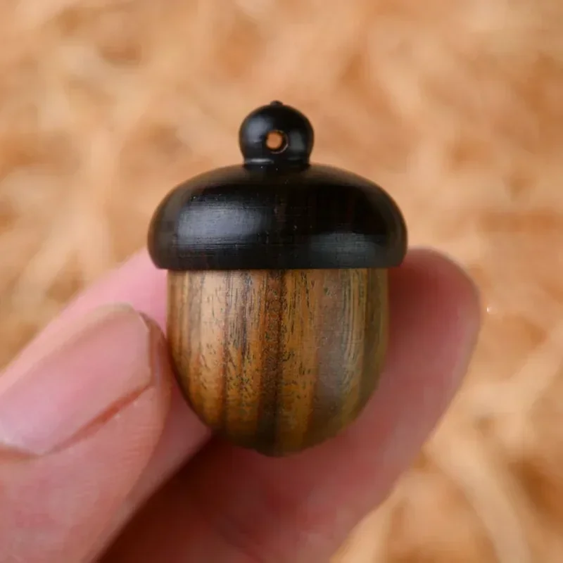 Solid Wood Medicine Pill Box Mini Sandalwood Rescue Wooden Pill Case Outdoor Medicine Tablet Container Acorn Shape Granule 3Pcs