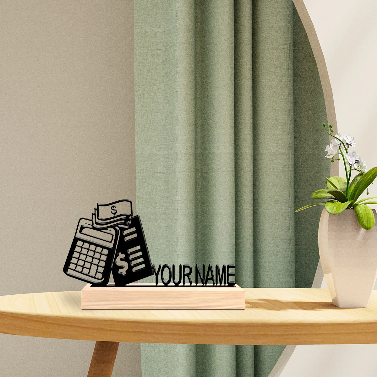 1 pièce d'ornement de bureau en métal personnalisable avec nom personnalisé, équipée d'une base en bois, pour la décoration de la maison ou du bureau