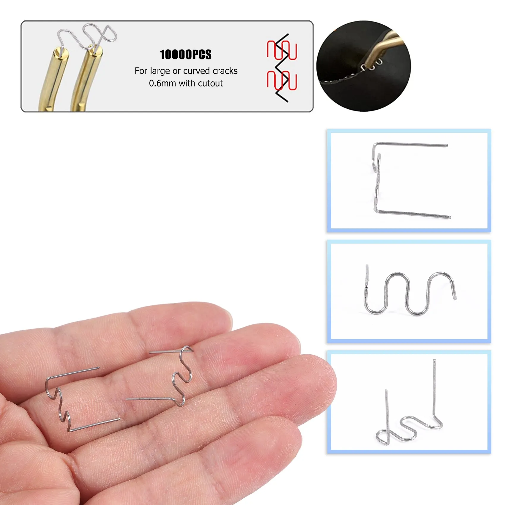 1000 pezzi 0.6mm punti metallici a caldo per cucitrice a caldo graffette a onda di riparazione in plastica riparazione carrozzeria paraurti graffette a onda da 0.6mm S