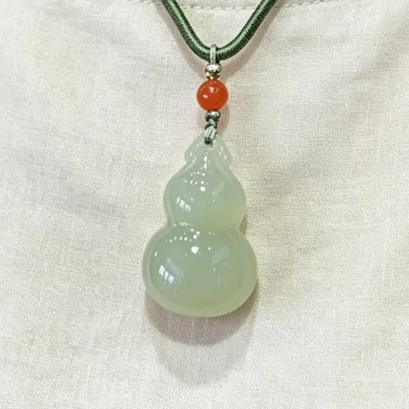 16*24mm Genuine China Nephrite Stone Jade Gourd Pendant Necklace Women Certified Jewelry Hetian Jade Lucky Charms Amulets
