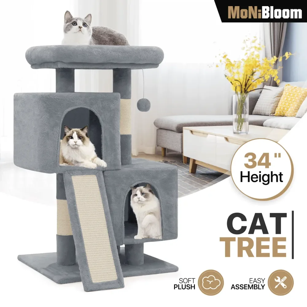 

Tree, 34 Inch Cat Tree Tower With 2 Cat Condo, Cat Tower With ching Post SisalCovered ching Board, Cat Climbing Tower