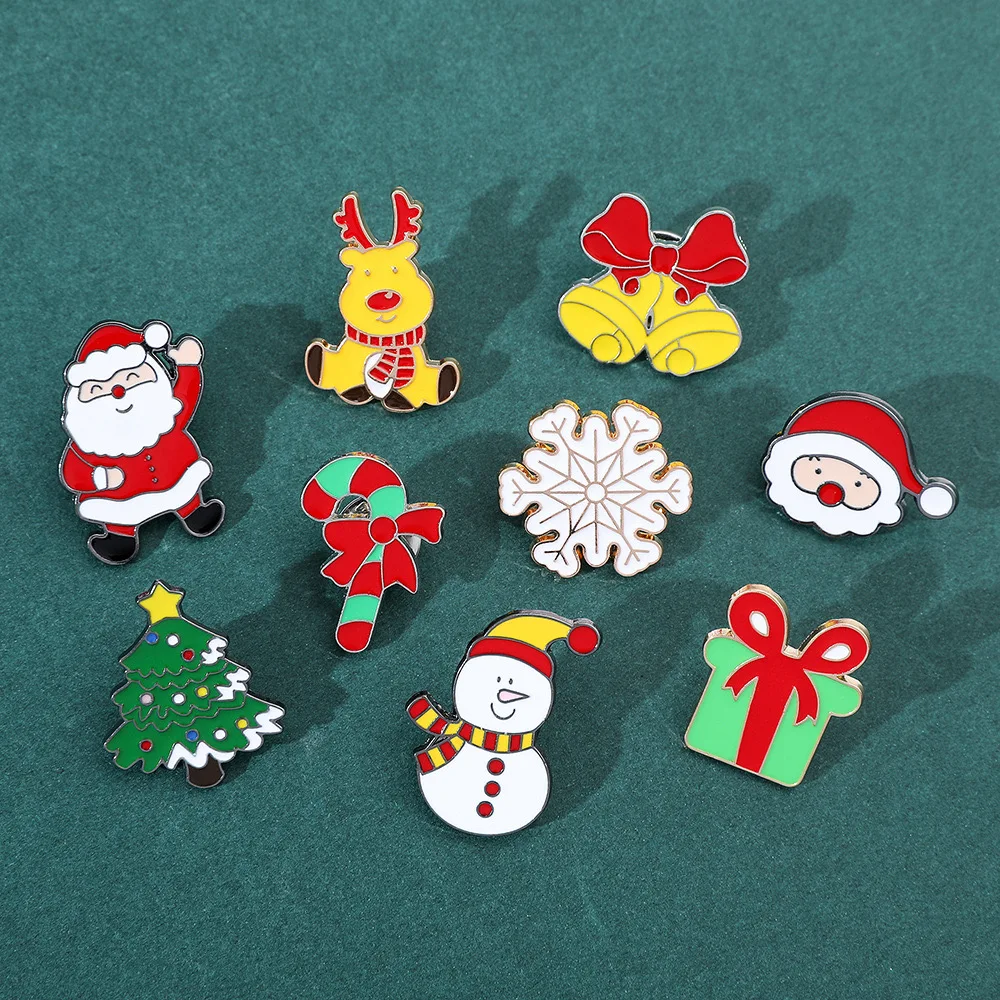 Christmas Enamel Pin for Girls Boys Xmas Tree Red Gloves Snowman Santa Claus Boot Garland Brooches Winter Coat Cap Accessories
