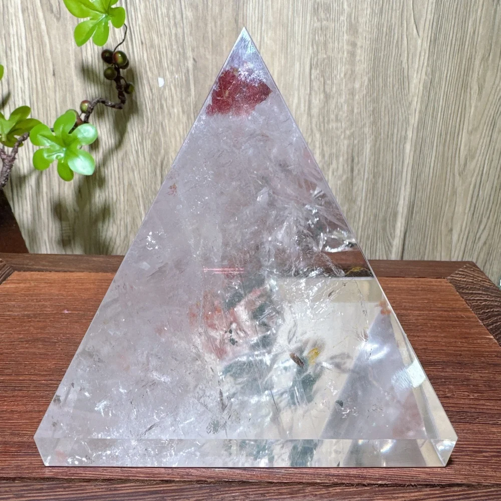 Naturai Unique Rare Clear Quartz Fire Quartz Symbiotic Pyramid Carving Stone Healing Crystal Reiki Energy Home Decoration Gifts