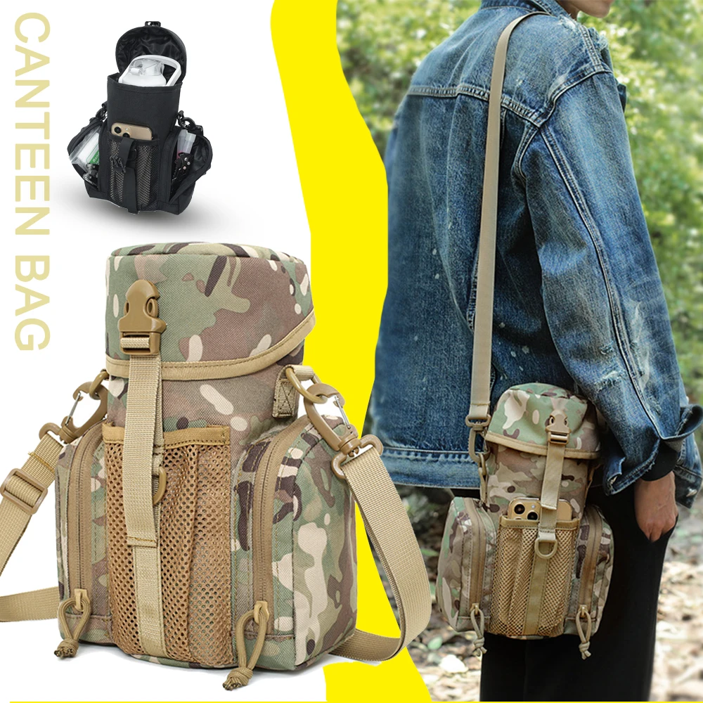 

Tactical Molle Water Bottle Shoulder Bag Portable Hiking Kettle Carrier Pack Adjustable Shoulder Strap Airsoft Hunting Gear