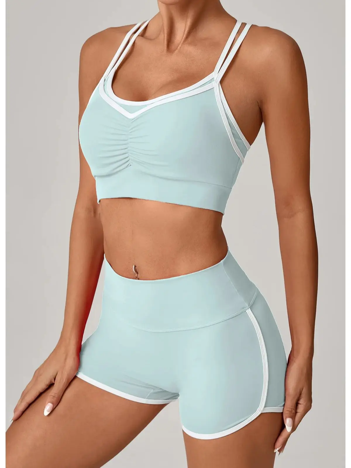 

Women's Gym workout Bras with Padded Cups Hip-Lifting Shorts Two-Piece Set Tight-Fitting Running Fitness Yoga Suit Gym Clothes