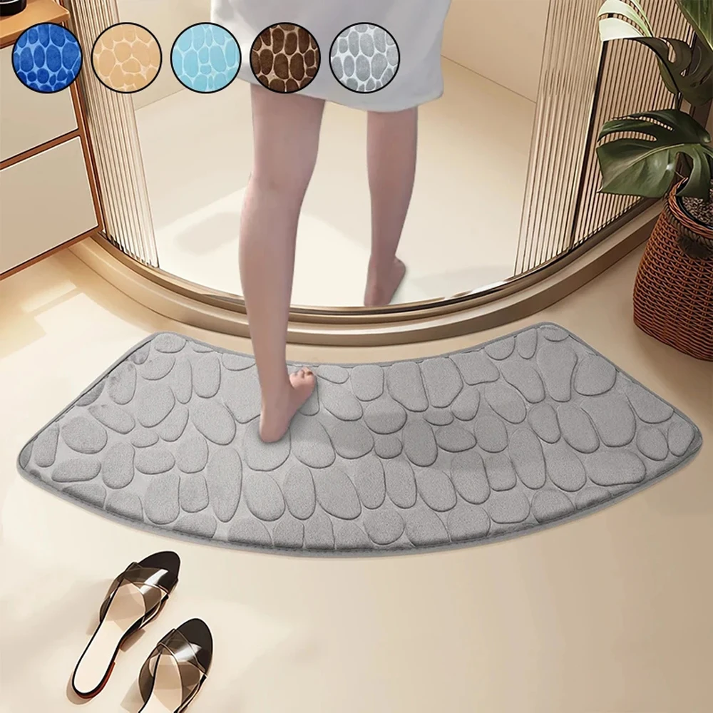 Bathroom Curve Foot Mat Pebble Emboss Carpet Curved Bath Mat Non-slip Absorbent Bathroom Floor Toilet Mat Curved Shower Mats