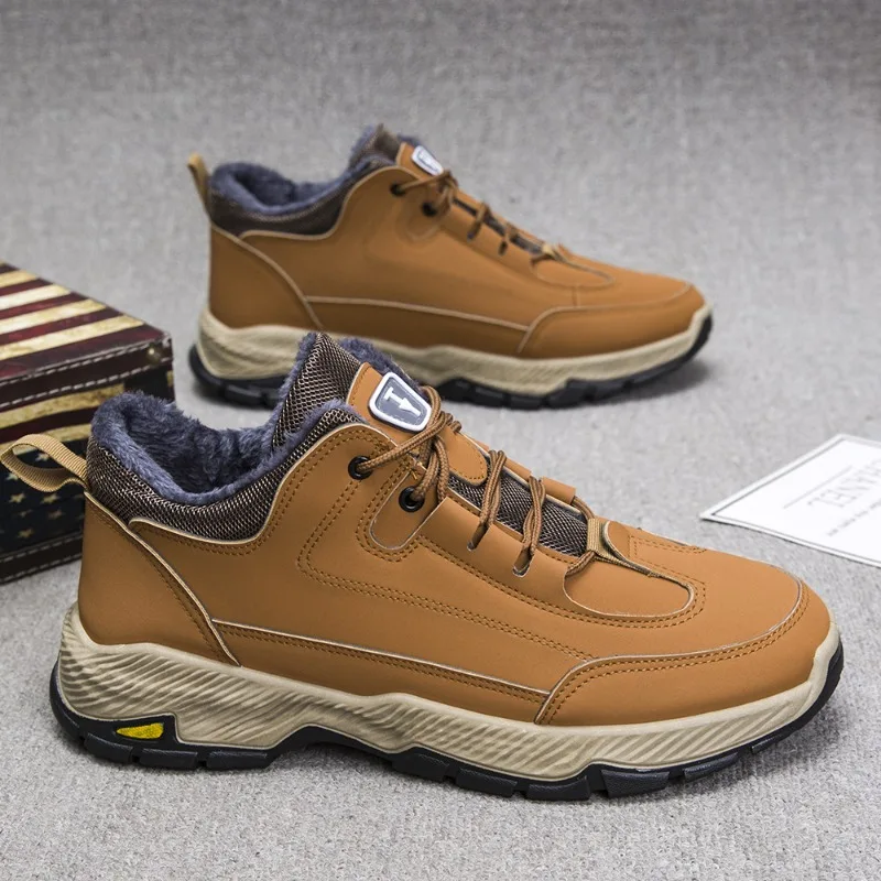 

Зимние мужские плюшевые зимние ботинки, удобная нескользящая походная обувь, теплая хлопковая обувь на меху, морозостойкие ботильоны на шнуровке