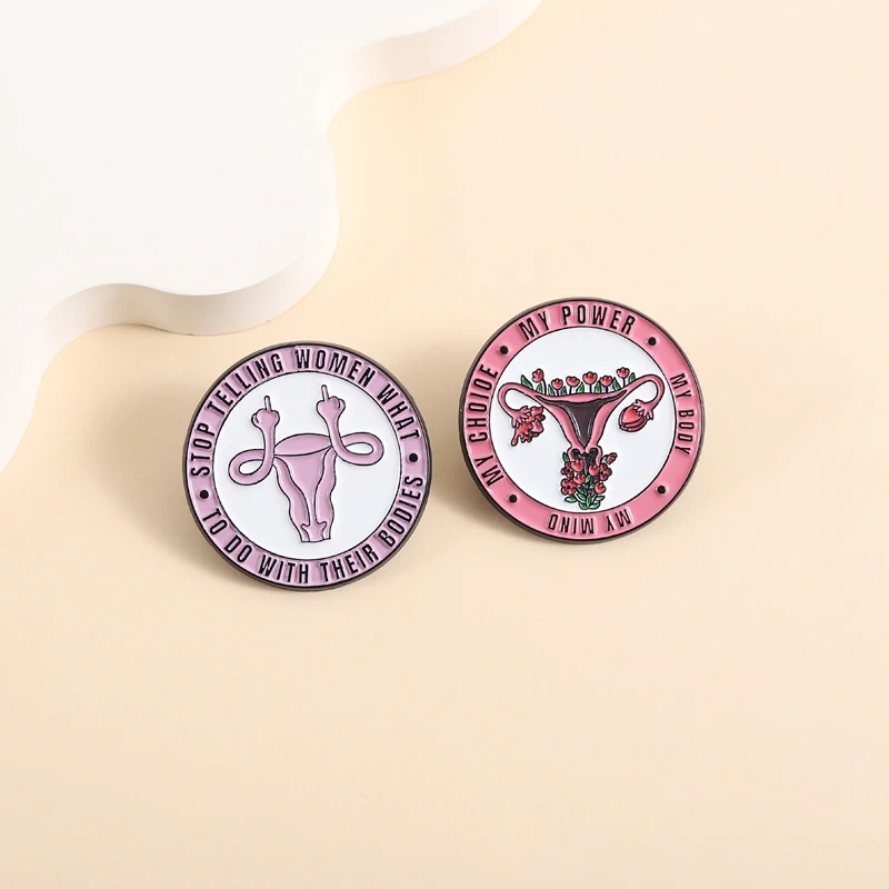 Feminist Enamel Pins Cartoon Blooming Uterus Brooches My Body My Choice Badges Cute Women Power Jewelry Gift for Friends