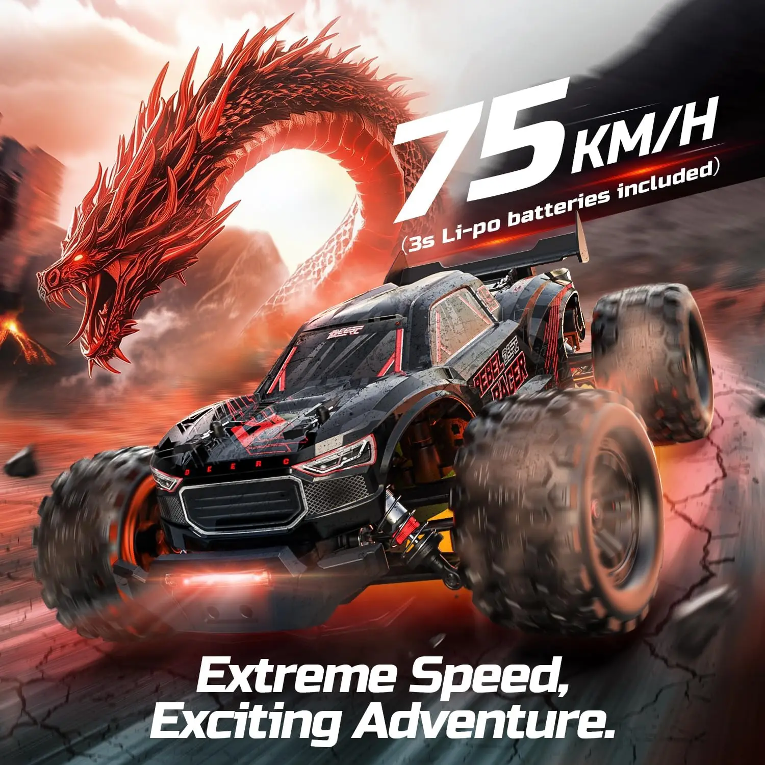 Brushless RC Cars for Adults,Max 46+ mph Off-Road RC Truck, 2*3S Lipo 4WD RC Trucks Waterproof, 7 Lighting Modes High Speed Remo