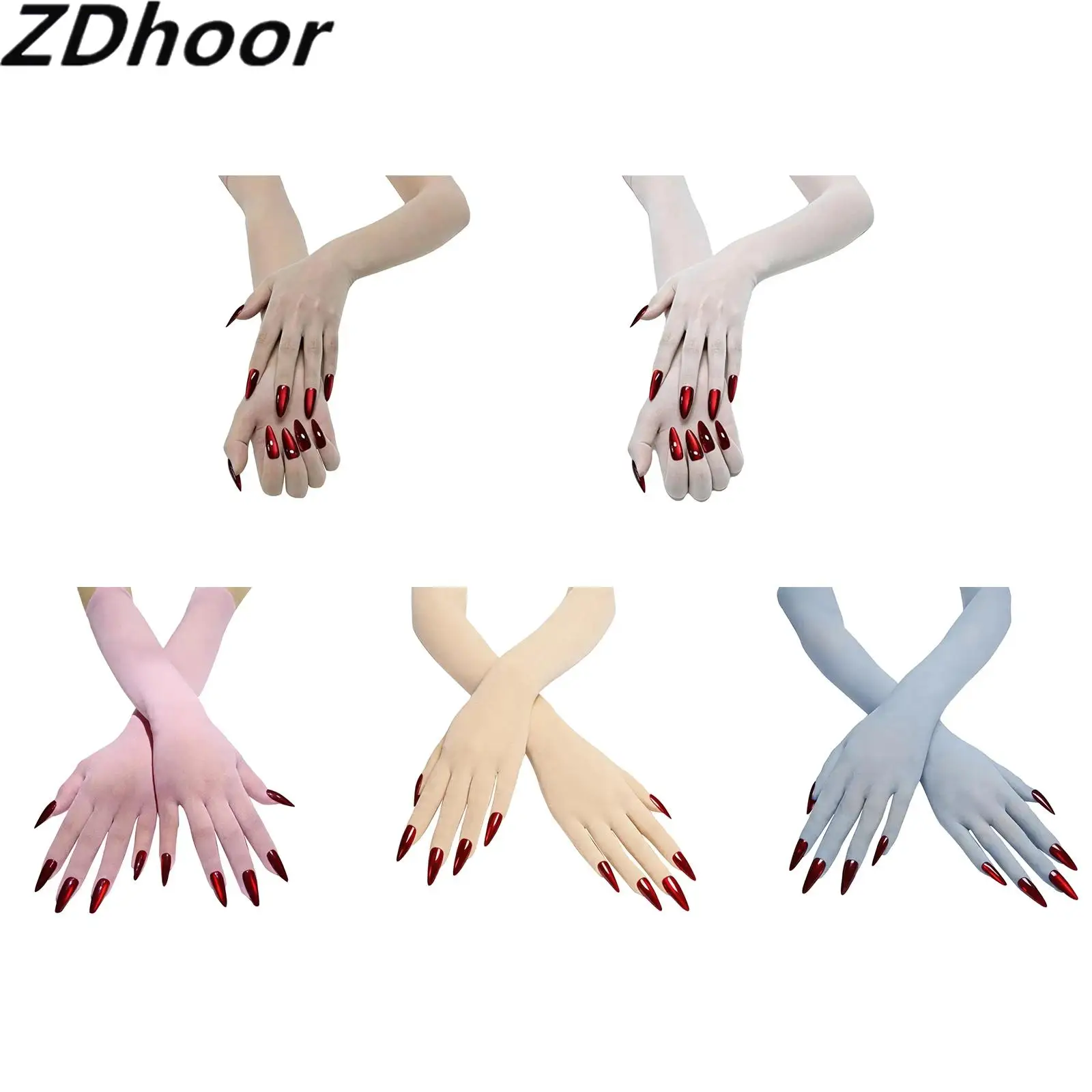 Sheer Seamless Long Stocking Gloves with Nails Costume Accessories for Halloween Cosplay Masquerade Themed Party