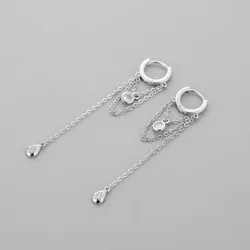 925 Silver Plated Tassel Long Chain Zircon Star Water Drop Shape Hoop Earring For Women Party Wedding Jewelry eh2307