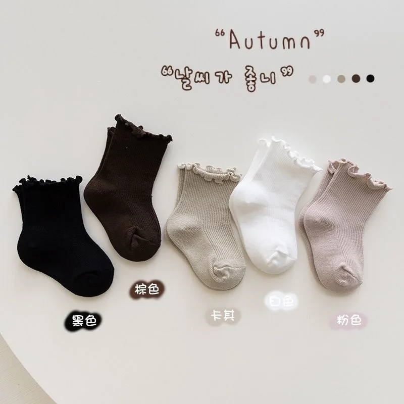 Baby Solid Color Ruffle Socks Spring Summer Kids Middle Tube Sock 0-3Year Boy Girl Newborn Cotton Socks Soft Children Footwear