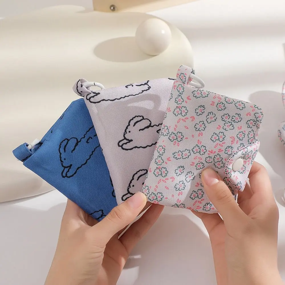 New Cute Student Coin Purse Fashion Portable Wallet Card Holder Floral Printed Canvas Small Storage Bag