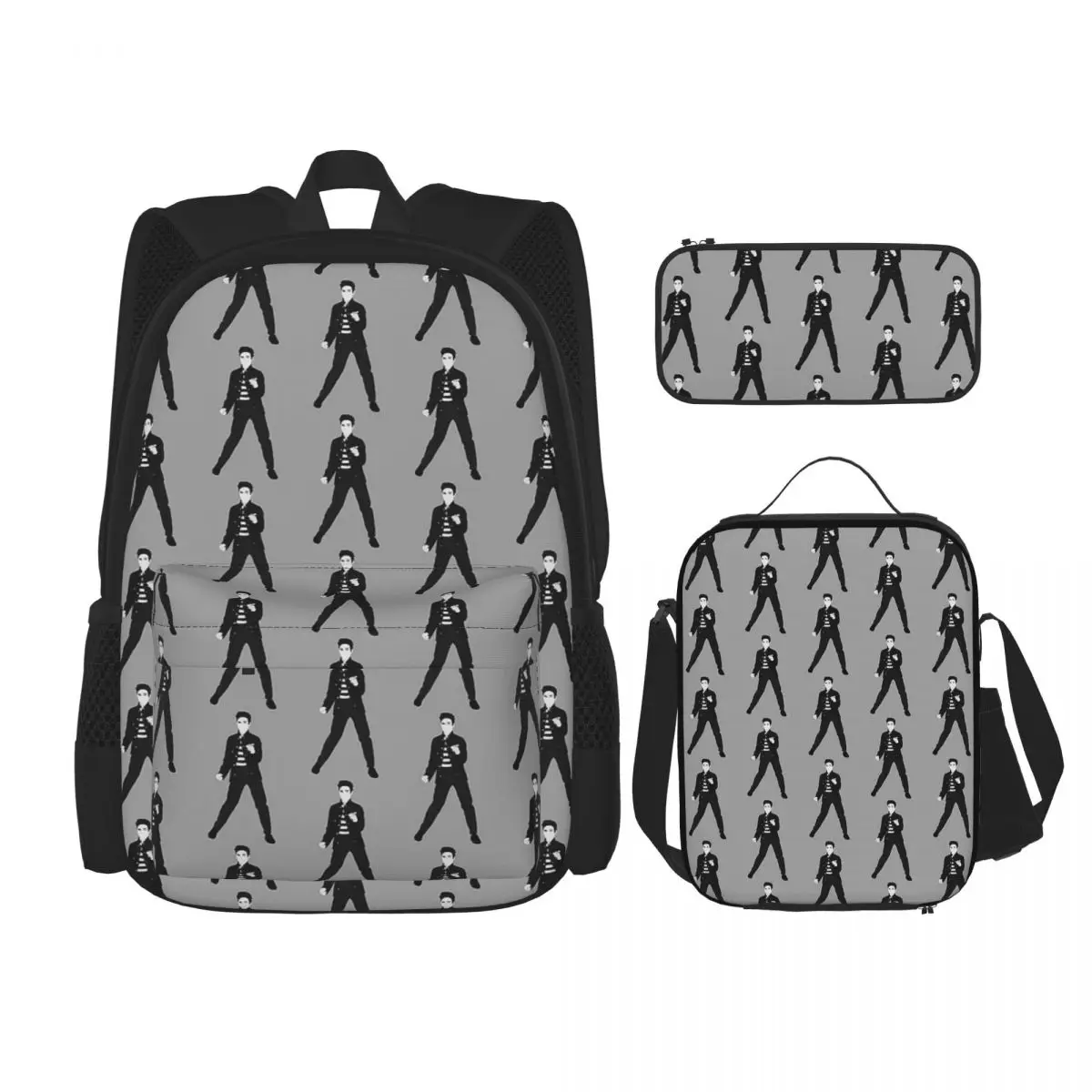 Mochilas de Elvis Cartoon para crianças, mochilas escolares para meninos e meninas, mochila para estudantes, mochila, lancheira, saco de caneta, conjunto de 3 peças