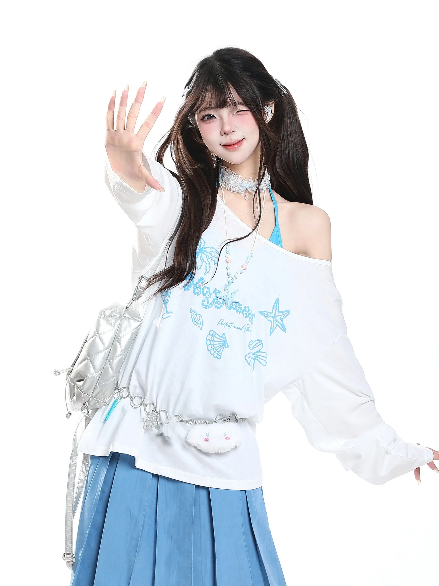 Korean Casual Cartoon Print Long Sleeve T-Shirt Women Summer Lazy Style Loose Slimming Beautiful over Shirt Breathable Skin-f...
