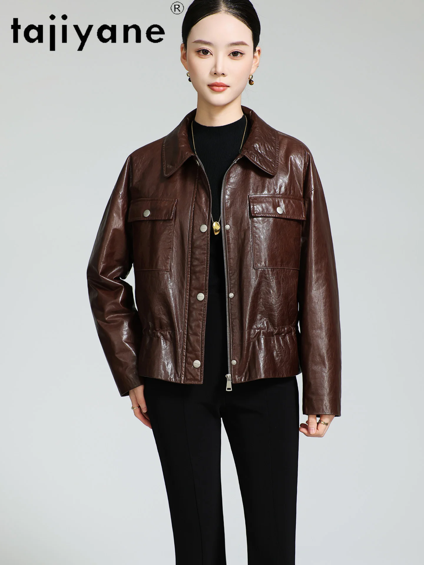 TAJIYANE جلد الغنم الحقيقي الأبيض أوزة أسفل معطف امرأة الصوف طوق سترة جلدية حقيقية معاطف الشتاء القصيرة 2025 ملابس حريمي كورت #3