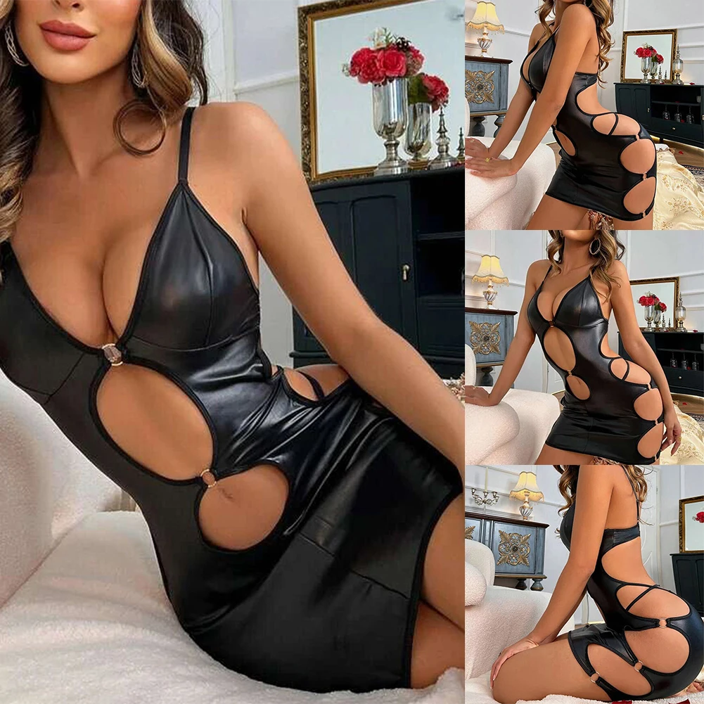 Comfy Fashion Robes Womens Underwear Bodycon Dress Wetlook Bodysuit Clubwear Dresses Hollow Out Lingerie Sleepwear