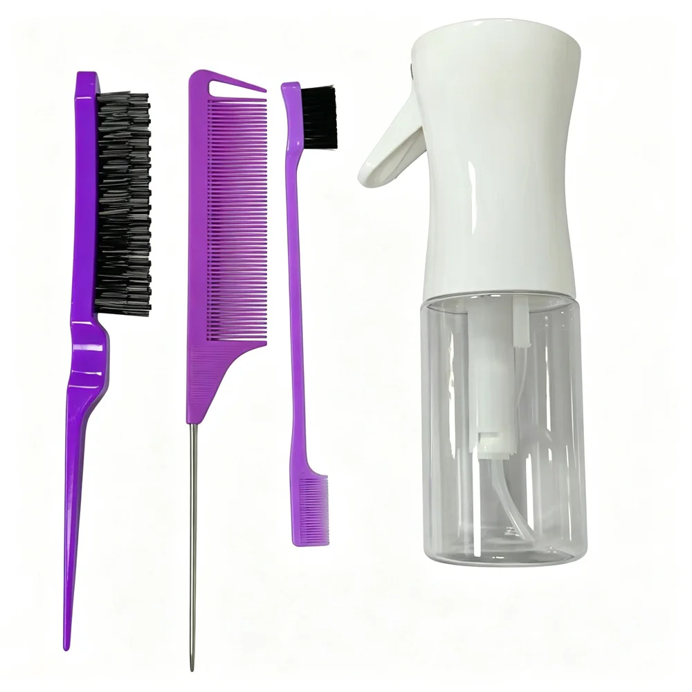 vvocci Hairdressing Set Pointed Tail Comb Sectioning Brush Dual-ended Eyebrow Brush Edge Brush with 200ml Spray Bottle