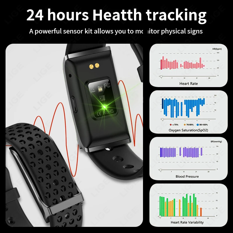 LIGE Smart Watch Men Women Fitness Smart Bracelet Sports Band Heart Rate Blood Pressure Monitor Waterproof Multifunction Watches