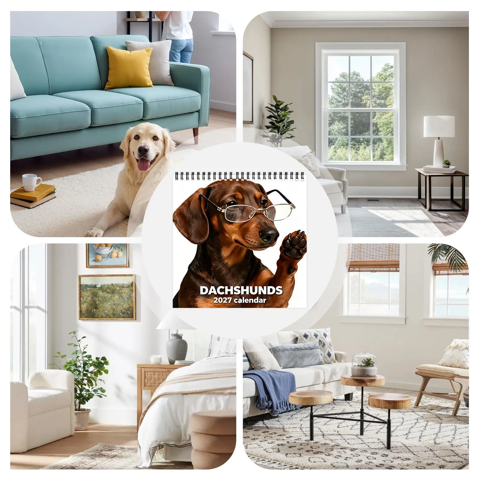 Dog Calendar 2027 12-month Dachshund Wearing Glasses Decor Daily Planner Calendar For Reading Mental Health Study School Task