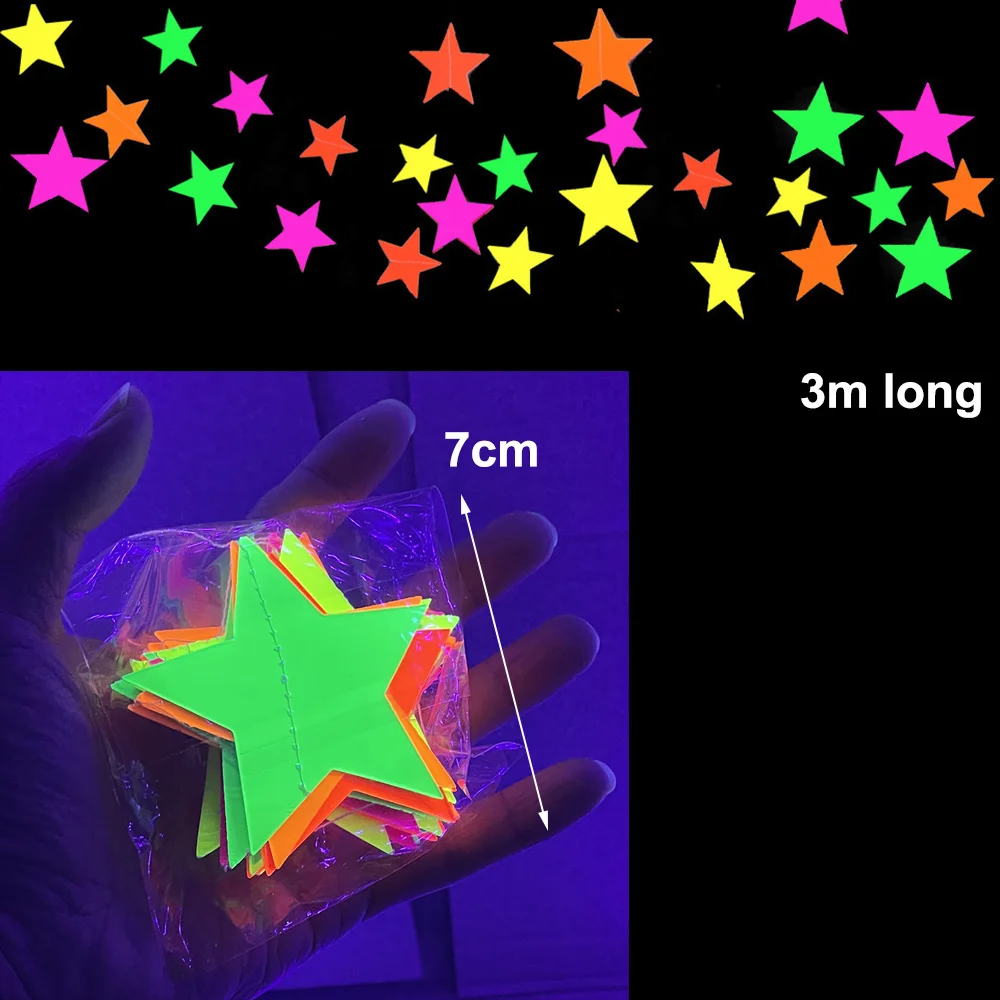 Neon-Geburtstags-Papiergirlande, Dekorationen, die im Dunkeln leuchten, Party-Dreiecksflaggen, Wimpelkette, schwarzes Licht, reaktive UV-Banner-Zubehör – Detail 2