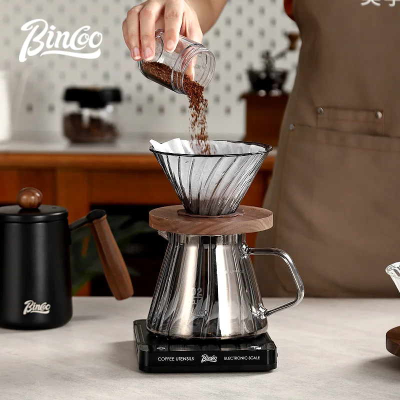 Bincoo Hand-Brewed Coffee Pot Filter Cup High Borosilicate Glass Filter Cup V60 Brewed Cup Coffee Filter Sharing Pot