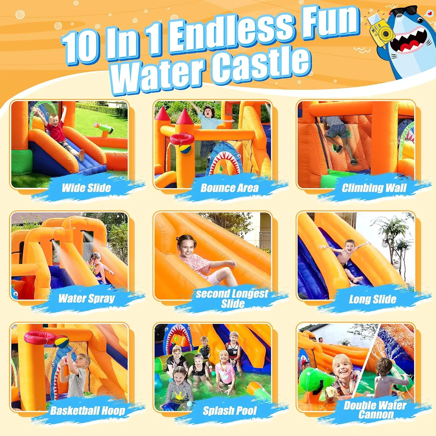 10 in 1 Inflatable Water Bounce House Triple Kid Water Slide with Blower | Easy & Fast Inflatable,Cannon,Climbing Wall,Jumping,S view 3