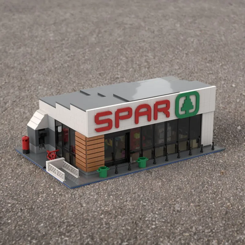 Tienda de conveniencia MOC SPAR de 2129 piezas, modelo educativo Modular detallado, bloques de construcción DIY, juguetes de regalo de cumpleaños
