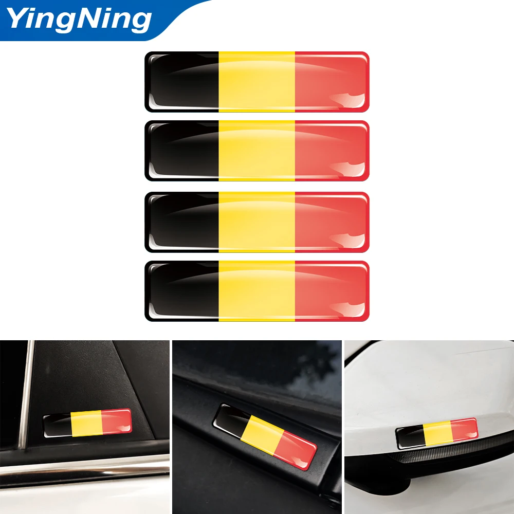 4PCS Belgium Flag Sticker 3D Domed Decals Black Yellow Red Striped Car Styling DIY Accessories Fit for VW BMW Audi Mercedes Benz