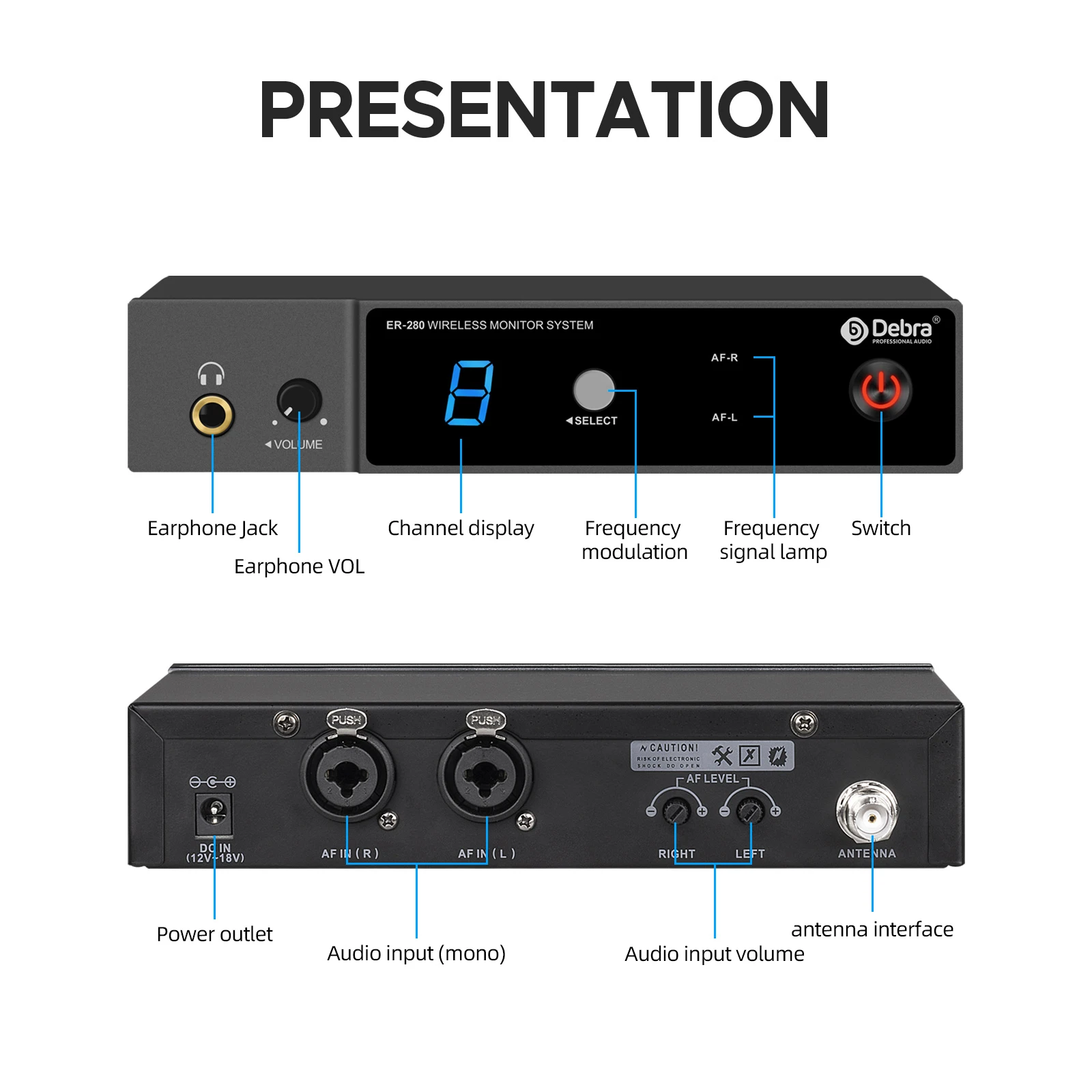 ER-280 In-Ear Monitor Wireless System, single channel UHF with multiple transmitters, for small music festivals, home theaters