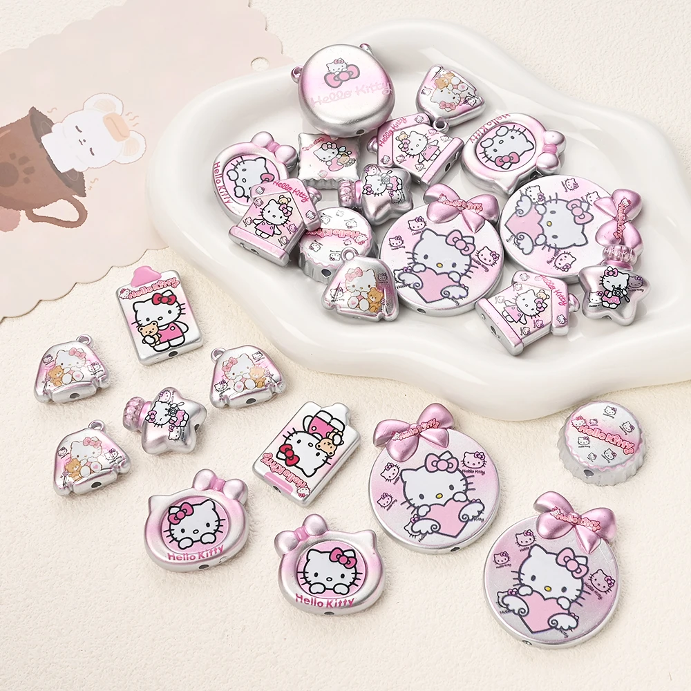 

5 шт. акриловых бусин Sanrio с мультяшными персонажами Hello Kitty, неправильной формы, розового цвета, для изготовления подвесок для сосок, украшений и аксессуаров своими руками