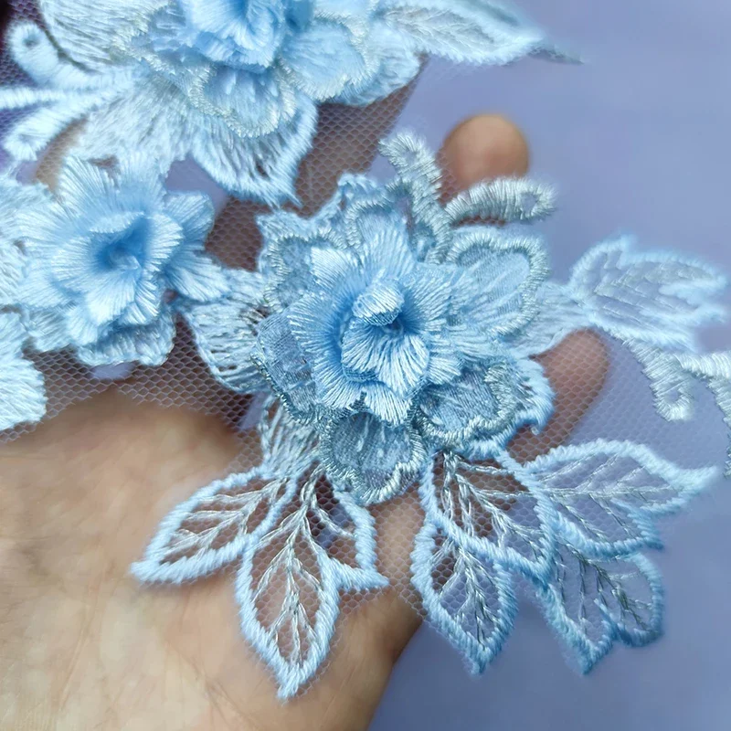 1pair Embroidered Three-dimensional Lace On Flower Wedding Dress Accessories DIY Lace Stickers Bridal Dress Decoration view 5
