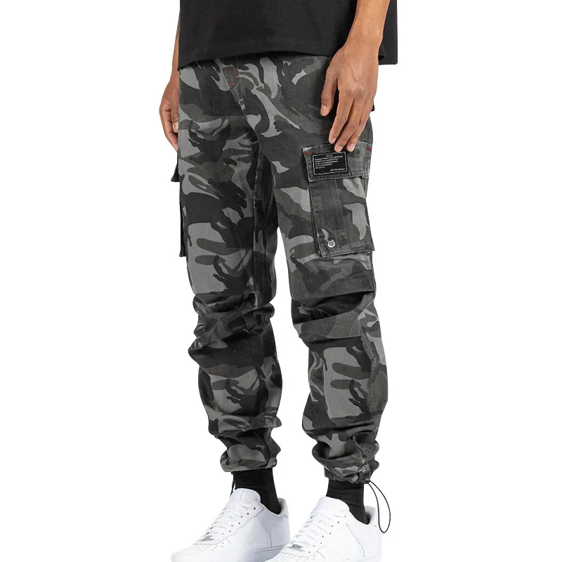 Outdoor Cargo Pants Mens Camouflage Print Patchwork Pockets Casual Pants Spring Summer Men Fashion Drawstring Pants Streetwear