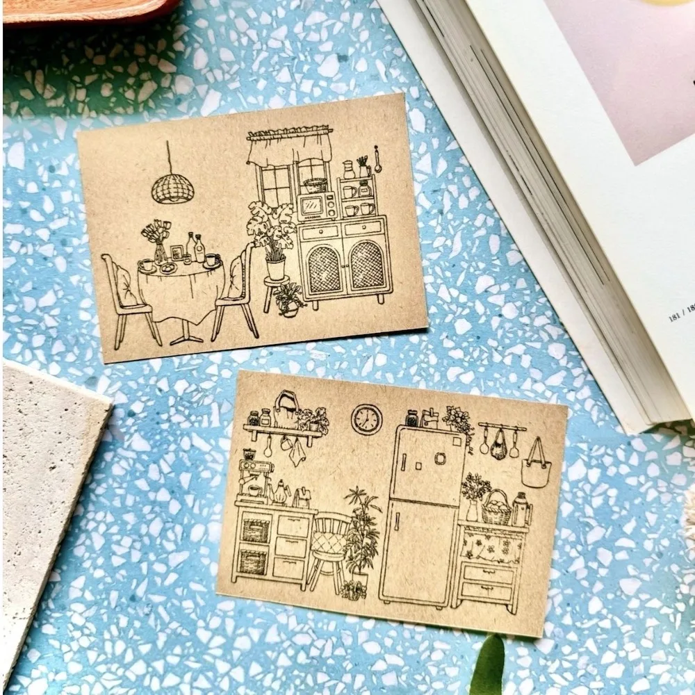Vintage-Möbel-Themen-Holzstempel für Scrapbooking, DIY-Holzstempel, Muster für Esstisch, Sofa, Schrank, Hobby-Journal-Dekoration – Detail 4