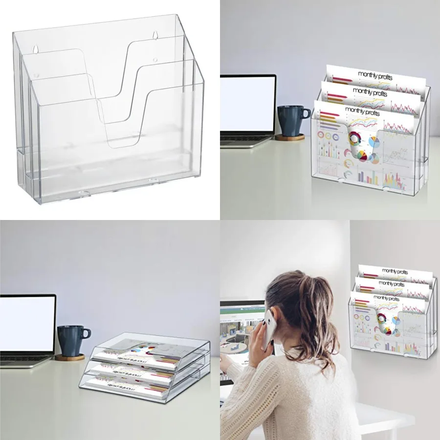 منظم حامل مجلد الملفات الثلاثي الأفقي بلون كريستالي شفاف لتخزين مستندات المكتب الفعال والوصول السهل #1