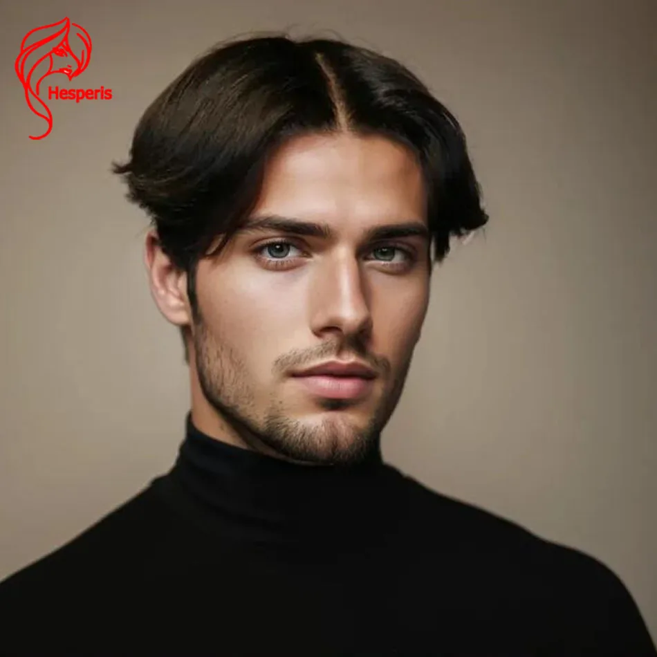 Hesperis Brazilian Remy Full Lace Human Hair Wig for Men Short with Sideburns Natural Color Middle Part Pixie Cut Wigs