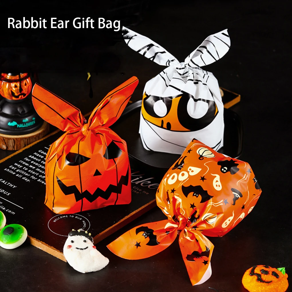 Bolsa de dulces de Halloween para niños, embalaje de oreja de conejo, Calavera, calabaza, bolsas de plástico, caja de aperitivos, decoración de fiesta