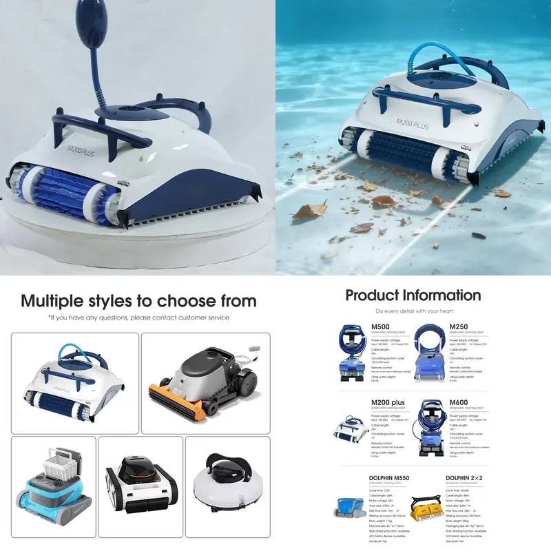 

Clean Pool Dolphin M200 Plus for Swimming Pool Fully Automatic Underwater Vacuum Cleaner Pool Bottom