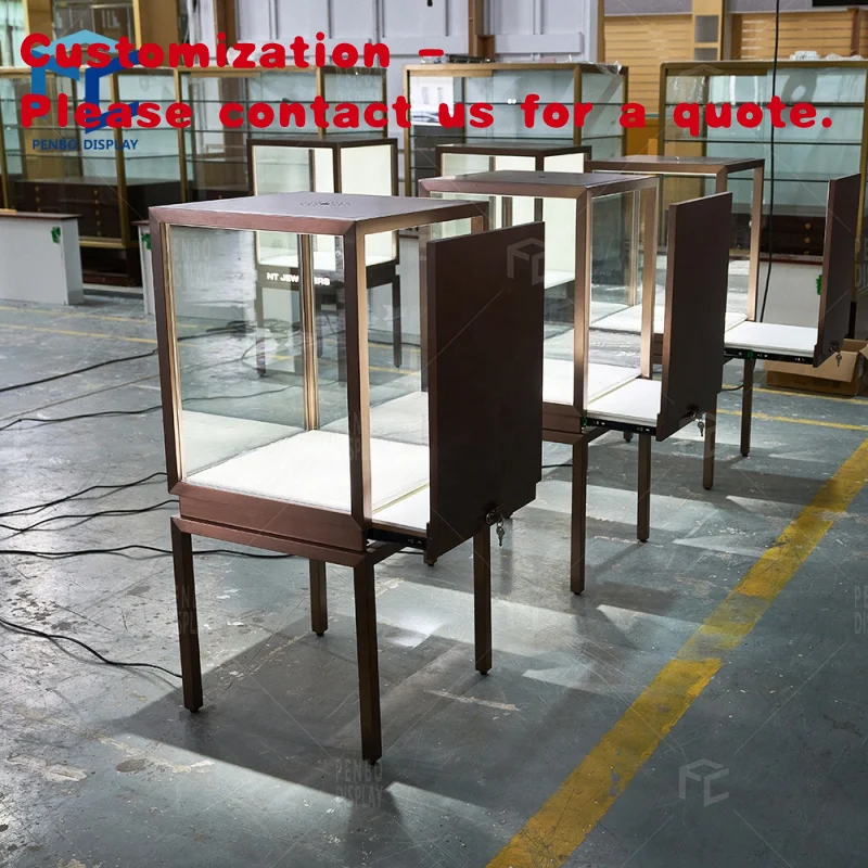 

custom.Anti Theft Electronic Lock Jewelry Showcase Illuminated Glass Antique Jewelry Shop Window Tower Showcase With Sliding Doo