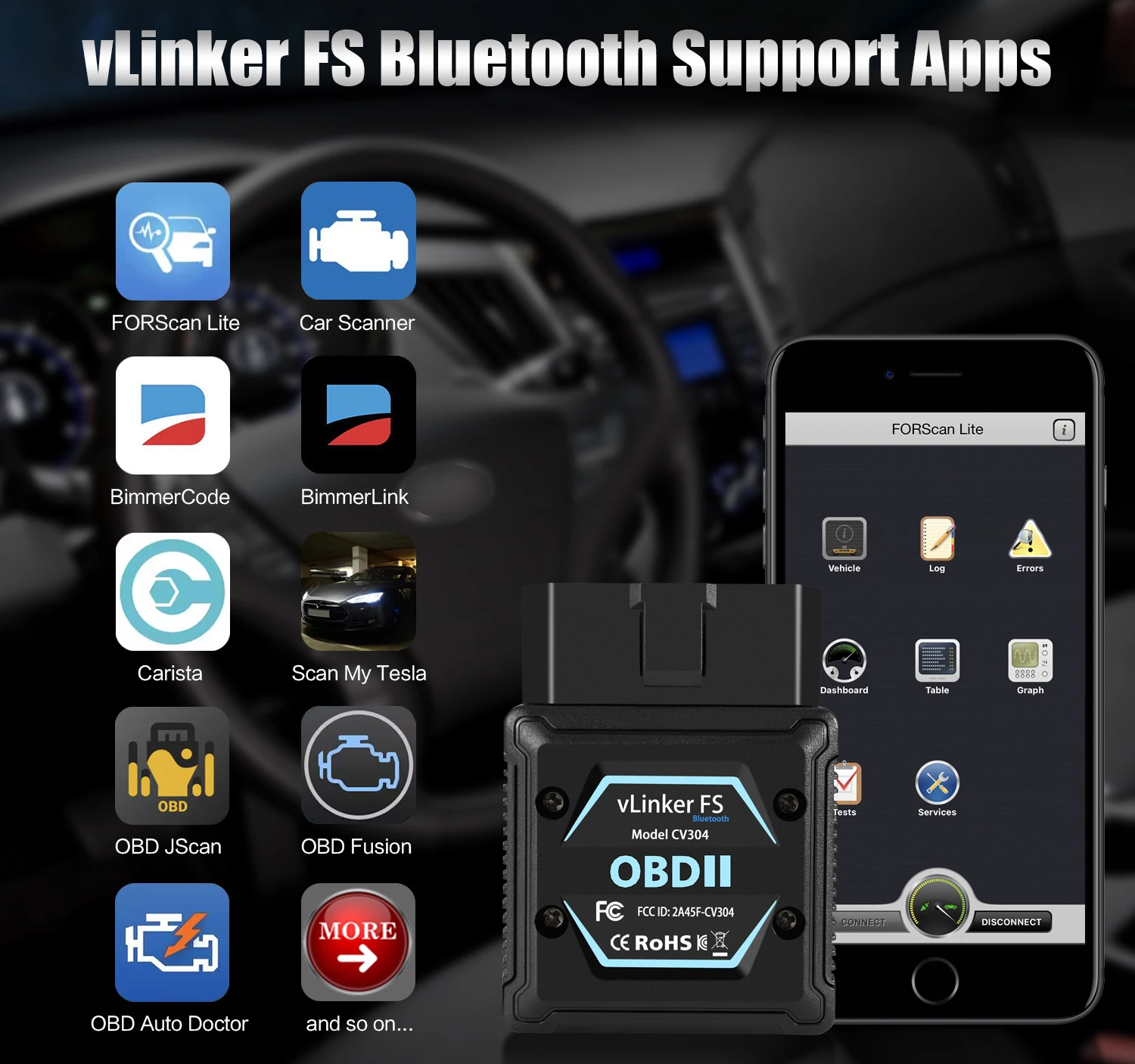 

Новейший диагностический сканер VLinker FS с адаптером Bluetooth OBDII, бесплатная обновление прошивки, работа для iOS/Android/ПК