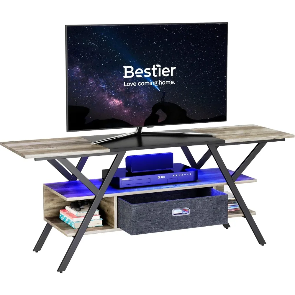 

TV Stand with LED Lights for 55/60/65 inch TV, Gaming Entertainment Center with Storage for PS5, 55 inch Modern TV Cabinet with