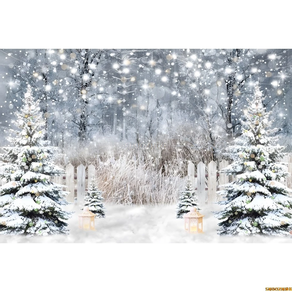 Inverno Foresta delle nevi Natura Paesaggio Sfondo Fiocco di neve Pupazzo di neve di Natale Albero di Natale Ritratto di bambino Fotografia Sfondo Decor