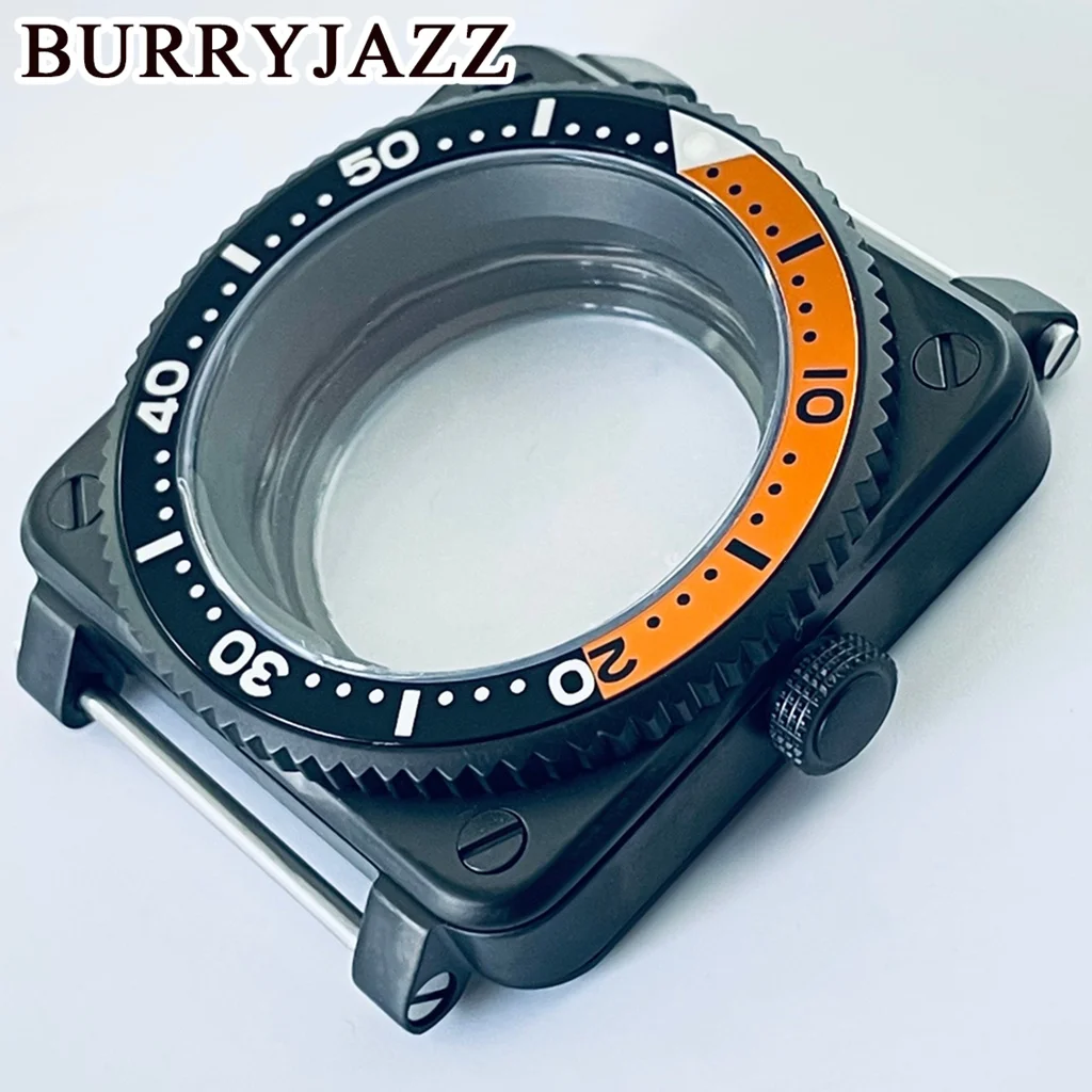 BURRYJAZZ 42 مللي متر SKX007 حافظة ساعة مربعة NH35 حالات تناسب NH35 NH36 7S26 4R حركة Seiko SKX007 الطيارين قمرة القيادة استبدال الرجال