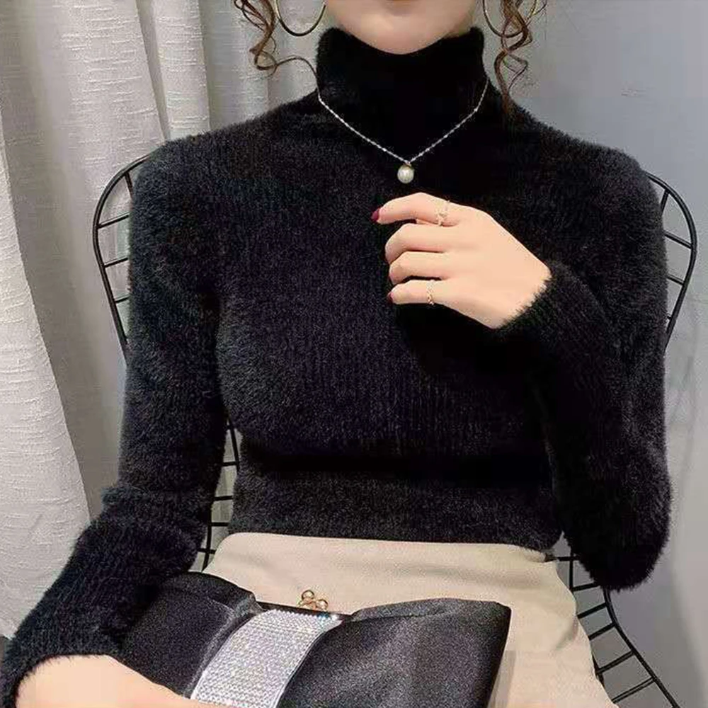 Turtleneck Women Sweater Autumn Winter Korean Pullover Basic Tops Casual Soft Knitted Long Sleeve Jumper Slim Fit Streetwear